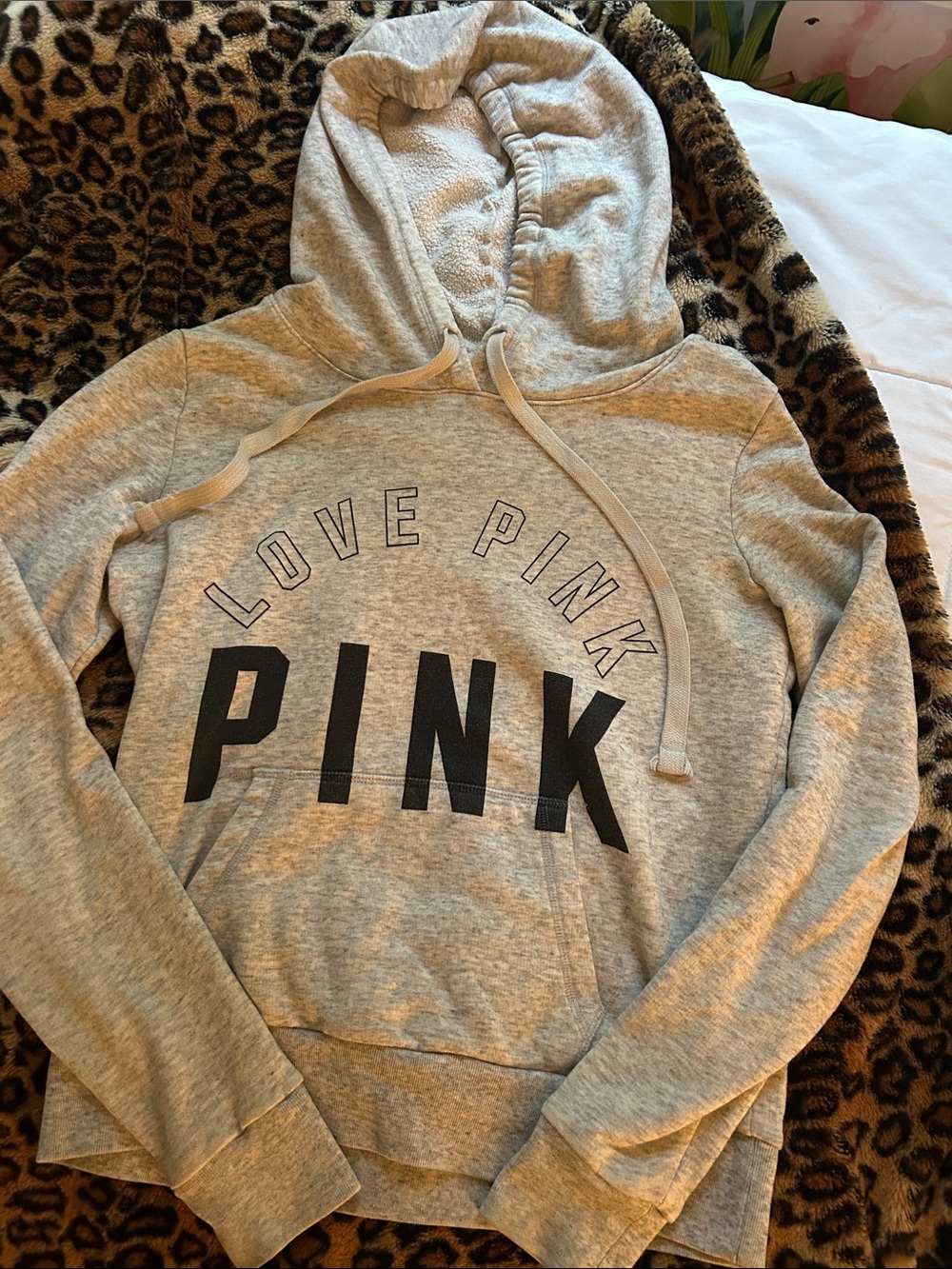 PINK Victoria's Secret Heather Gray Hoodie with Black Logo